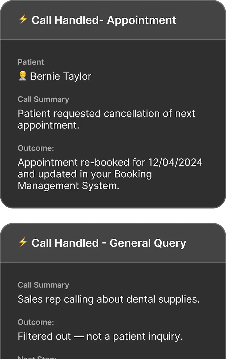 Call summaries demonstration showing automated call handling